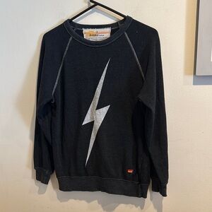 Aviator Nation Black Crewneck Sweater with White Lightning Bolt